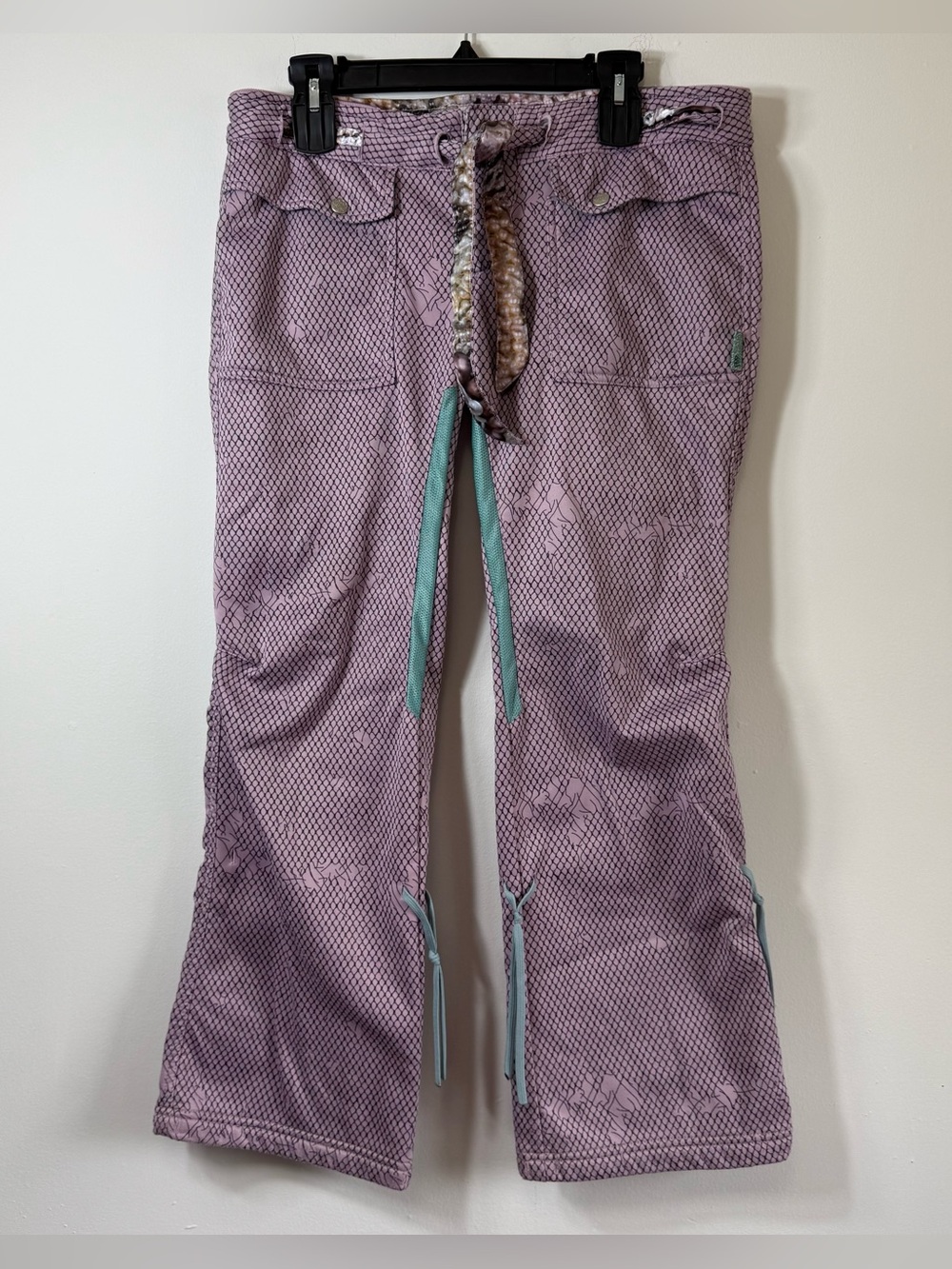 686 Y2K Lavender Snakeskin Fleece Ski Snowboard Cargo Pants Pearl Belt Medium